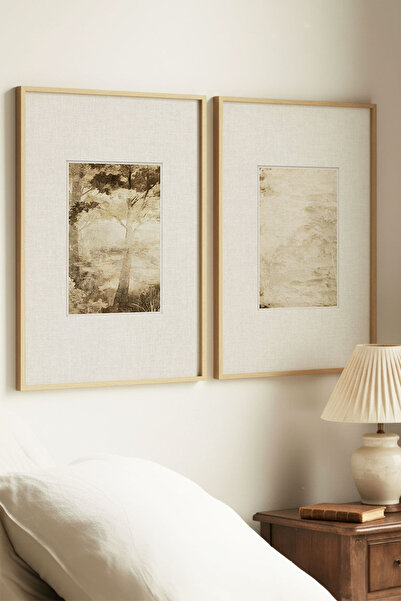 Zevahir Home 2 Pieces of Minimalist and Dark Nature Themed Vintage Paintings ...