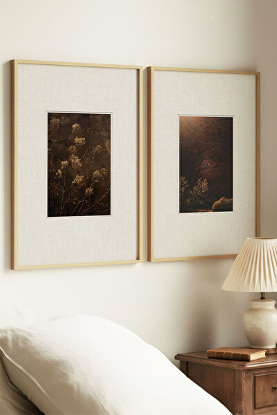 Zevahir Home 2 Pieces of Vintage Paintings with Natural Wooden Frames, Dark F...