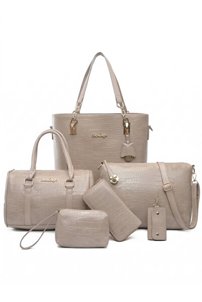 Magdeal Set of 6 Eco- Leather Bags, Crocodile Deluxe Beige Model