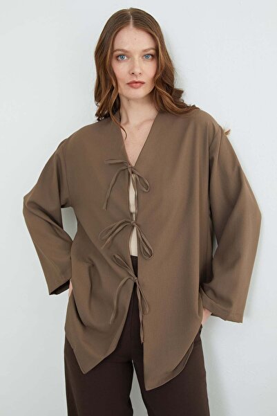 Fulla Moda Fullamodest Front Open Tie-Detail Casual Kimono