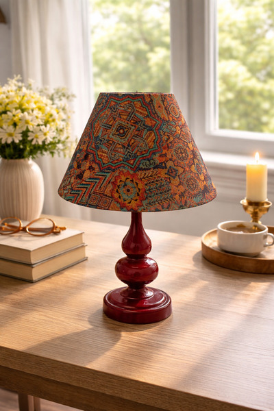 Natiorj Elite Serisi Bordo Ayaklı Kadife Abajur Şapkalı Masa Lambası Yatak Od...