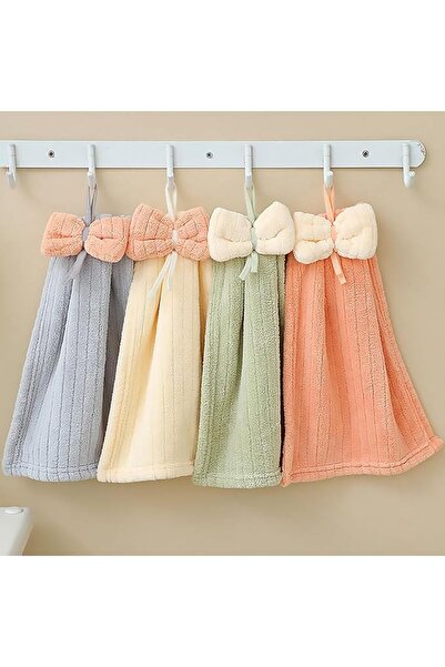 Arabest 4 Pcs Bow Hand Towels Set, 25x35cm Soft Coral Fabric Bowknot Hanging ...