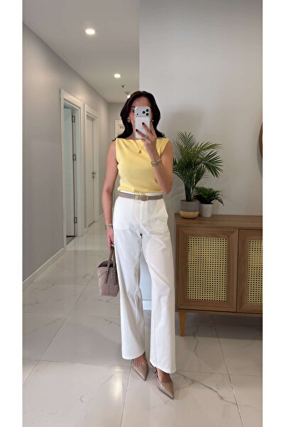 BİRCANÇİL Perin Ecru Elastic Waist Detailed Trousers