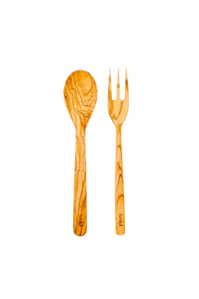 Hakiki Store Kişiye Özel Zeytin Çatal ve Kaşık Seti 2 Parça 30 Cm