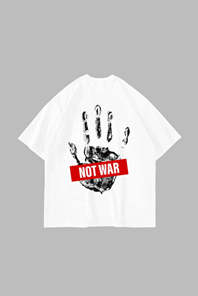 Sekizbiraltı تيشيرت أبيض كبير الحجم للجنسين من Not War مطبوع