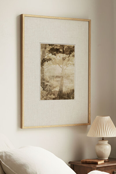 Zevahir Home 1 Piece Vintage Painting with Natural Wooden Frame and Dark Natu...