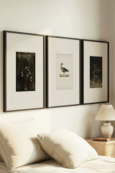 Zevahir Home 3 BUCĂȚI TABLURI VINTAGE CU RAMĂ NEAGRĂ DIN LEMN, CU RAMURI PEST...