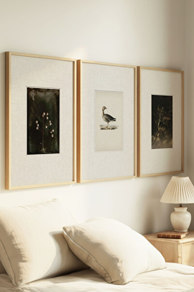 Zevahir Home 3 Pieces of Natural Wood Framed Fading Branches and Duck Vintage...