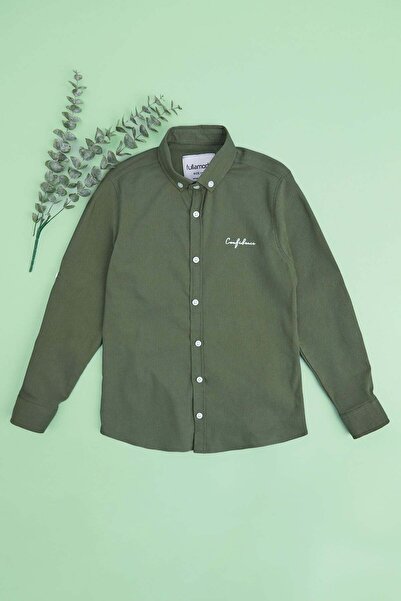 Fulla Moda Cămașă pentru băieți cu mâneci pliate Yazılı cu imprimeu