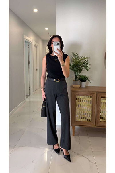 BİRCANÇİL Perin Anthracite Blue Rubber Detailed Trousers