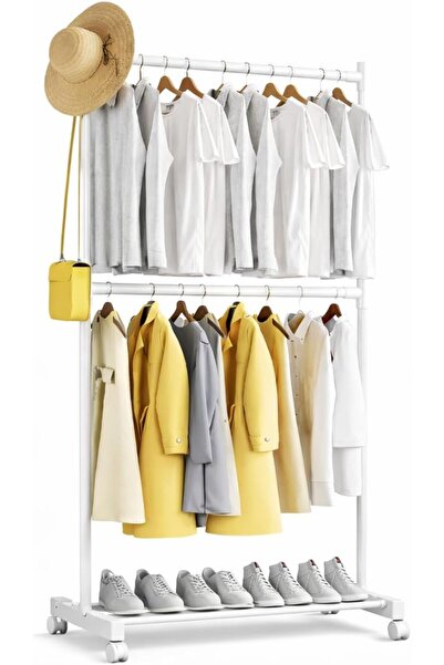 TOSHIONICS Double Rail Clothing Rack with Wheels 180cm, Convertible Dual Laye...