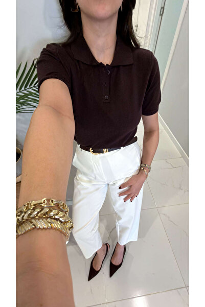 BİRCANÇİL MD Juno Tricotaj cu mânecă scurtă și guler polo, maro amar