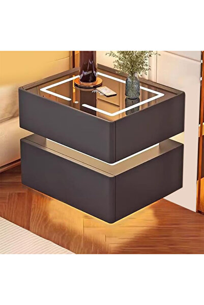 KEKE طاولة جانبية عصرية للسرير مزودة بمرآة LED، وإضاءة استشعارية، وشحن لاسلكي...