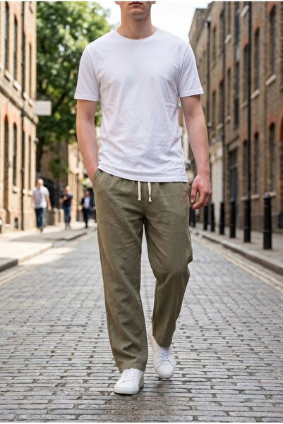 bombe Men's Elastic Waistband Linen Cotton Pcs Jogger Pants