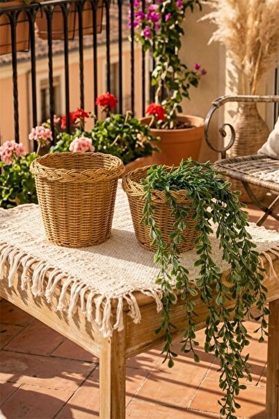 Bayev 2-Piece Rattan 1538 Flower Pot Holder Cobalt Warm Wicker Decorative Bas...
