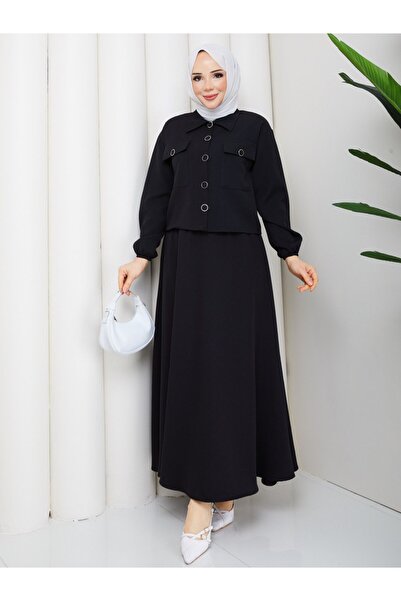 Rema Asel Dual Pocket and Double Cover Button Detail Skirt Suit