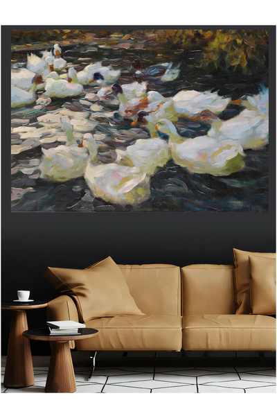 Mushen Studio Ducks in the Lake Oil Painting Style Nature Landscape Canvas Print