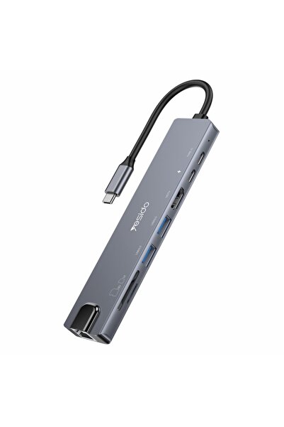 Yesido 8-in-1 Docking Station, Type-C, HDMI 4K, RJ45, PD 100W, Grey