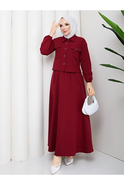 Rema Asel Dual Pocket and Double Cover Button Detail Skirt Suit