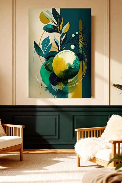 Mushen Studio Tablou pe pânză cu artă abstractă geometrică verde, inspirată d...
