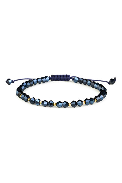 One Gold Bracelet with 10 beads 14K Gold "585" and Blue Crystals, adjustable