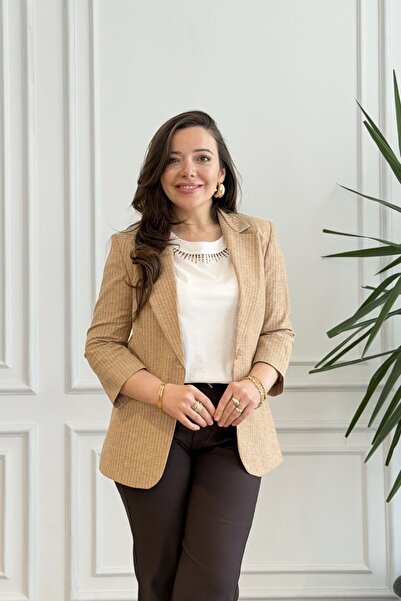 yb yağmur butik Single Button Detailed Striped Blazer Jacket