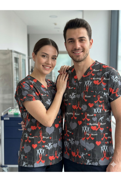 temex DESENLİ SCRUBS TEK ÜST HEMŞİRE DOKTOR FORMASI LİKRASIZ İŞÇİ KIYAFETİ FO...