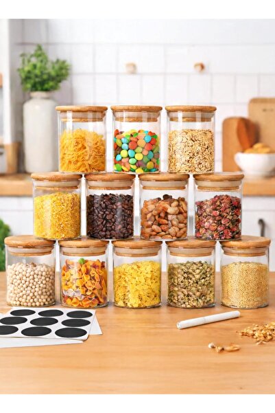 TOSHIONICS 12-Piece Mini Spice Jar Set – Airtight Bamboo Lids, 287ML Clear Co...