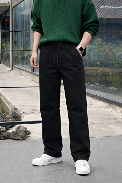 hacker Erkek Beli Lastikli Jogger Siyah Bol Paça Baggy Pantolon