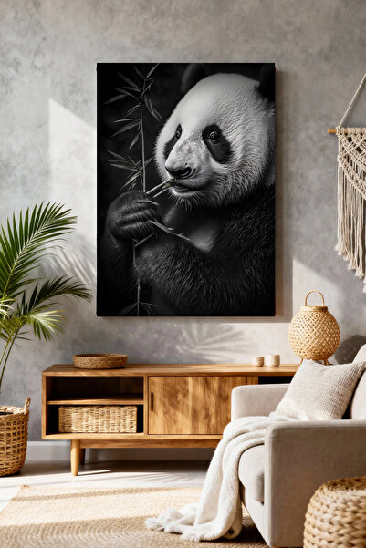 Mushen Studio Canvas Painting Panda Bamboo Black White Cute Animal Decor Hd P...