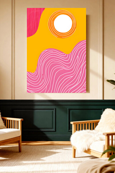 Mushen Studio Tablou abstract modern pe pânză, colorat, cu soare și valuri