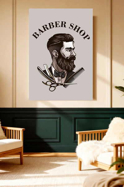 Mushen Studio Bearded Man Berber Shop Vintage Πίνακας σε καμβά με εκτύπωση με...