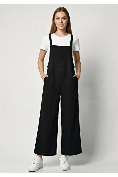 Little Visqon Γυναικεία ολόσωμη φόρμα από λινό μεικτό ύφασμα με τσέπες και άν...