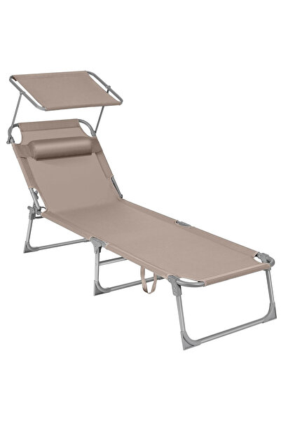 SONGMICS Șezlong pliabil cu parasolar și tetieră, maxim 150 kg, 193x53x29cm, ...