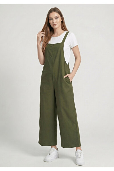 Little Visqon Γυναικεία ολόσωμη φόρμα από λινό μεικτό ύφασμα με τσέπες και άν...