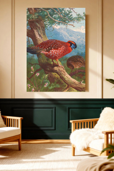 Mushen Studio Pictură pe pânză vintage cu fazan auriu (Golden Pheasant), stil...