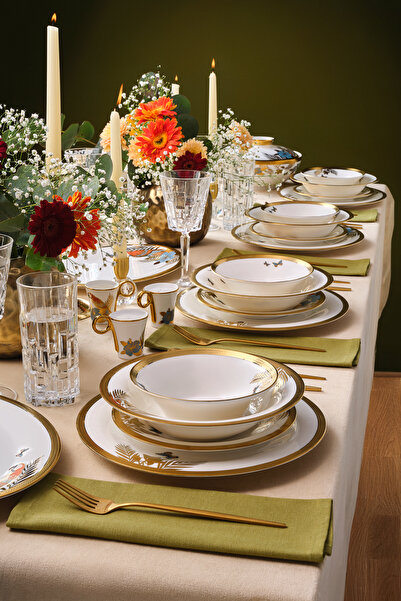 Karaca Royal Bone Golden Palms 55 Parça 12 Kişilik Yemek Takımı