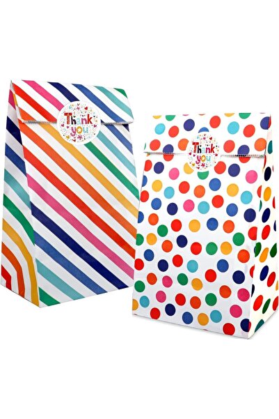 BPA Silk Route Kraft Paper Party Bags, 20PCS Rainbow Dots and Stripe Party Fa...