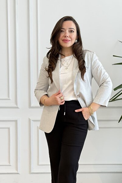 yb yağmur butik Single Button Detailed Striped Blazer Jacket