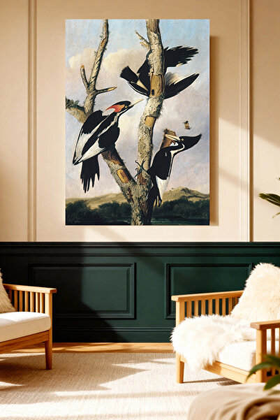 Mushen Studio Pereche de ciocănătoare negre, tablou vintage pe pânză, pictură...