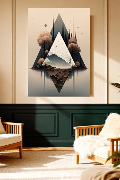 Mushen Studio Tablou pe pânză cu peisaj geometric de munte și copaci