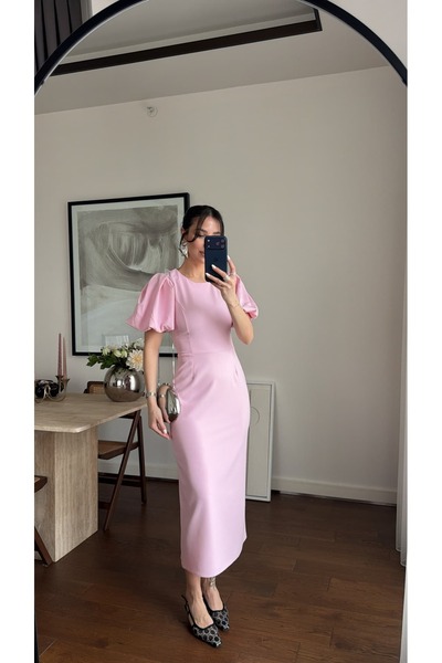 sinemkivanc co BALON KOL MİDİ ELBİSE