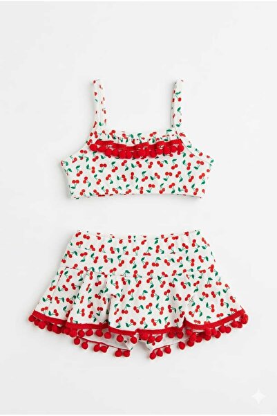 Beniizle Kiraz Patterned Printed Girl's Swimsuit Bikini Set
