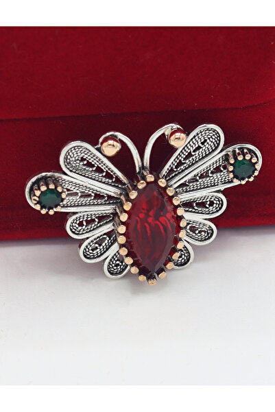 Midyat Nurtaş Gümüş Yakut ve Zümrüt Taşlı Kelebek Model Telkari Gümüş Kadın B...