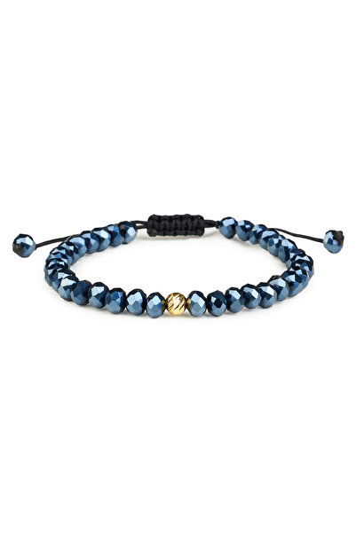 One Gold 14K Gold Bracelet "585" with Blue Crystals, Adjustable