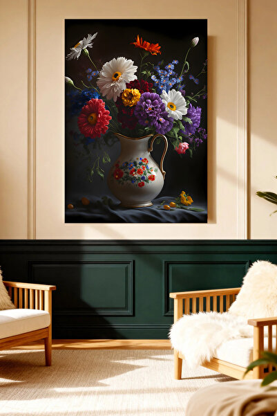 Mushen Studio Vază cu flori colorate, imprimare artistică, tablou pe pânză, d...