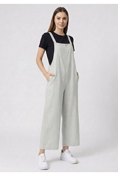 Little Visqon Γυναικεία ολόσωμη φόρμα από λινό μεικτό ύφασμα με τσέπες και άν...