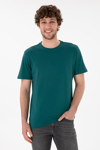 U.S. Polo Assn. Emerald Green Men's T-Shirt With Round Collar And Embroidered...