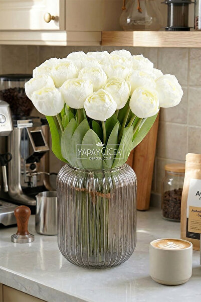 Yapay Çiçek Deposu Yapay Çiçek 9'lu Kuru Model Dağ Lalesi Demeti 40 cm Krem