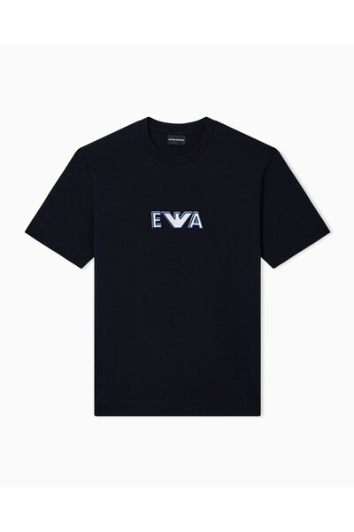 Emporio Armani Men's Woven Bicycle Collar Short Sleeve Casual Navy Blue T-Shi...